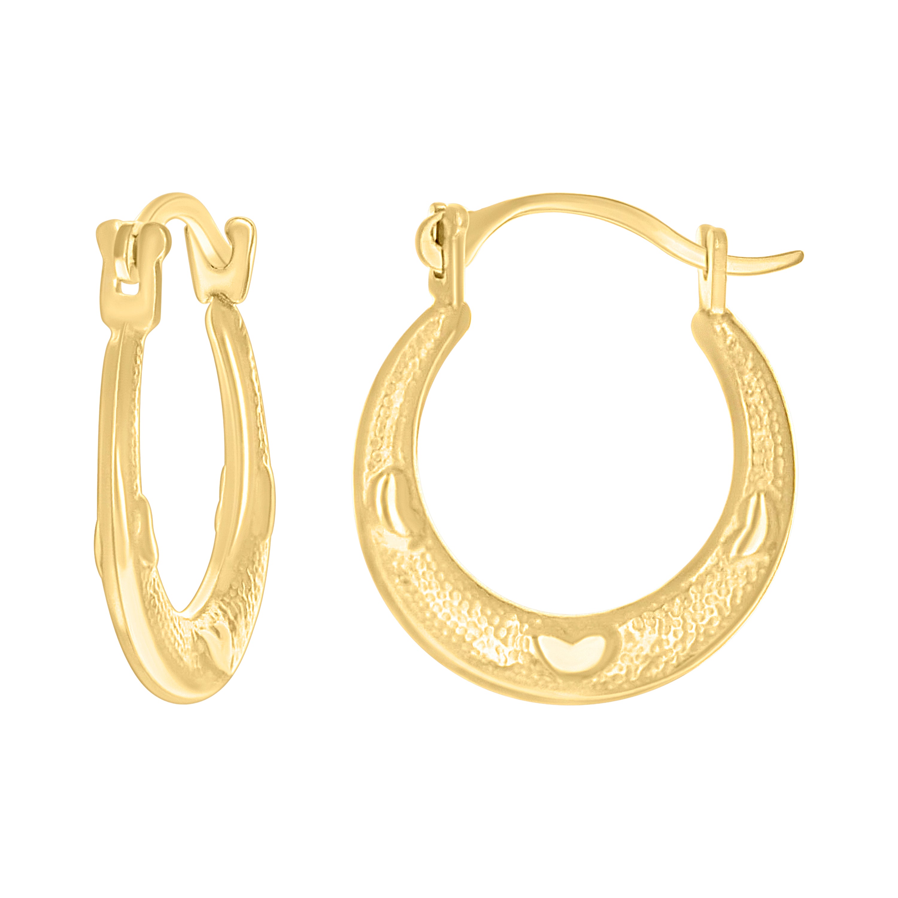 14kt Yellow Gold Womens Patterned Heart Octagon Hoop Earrings