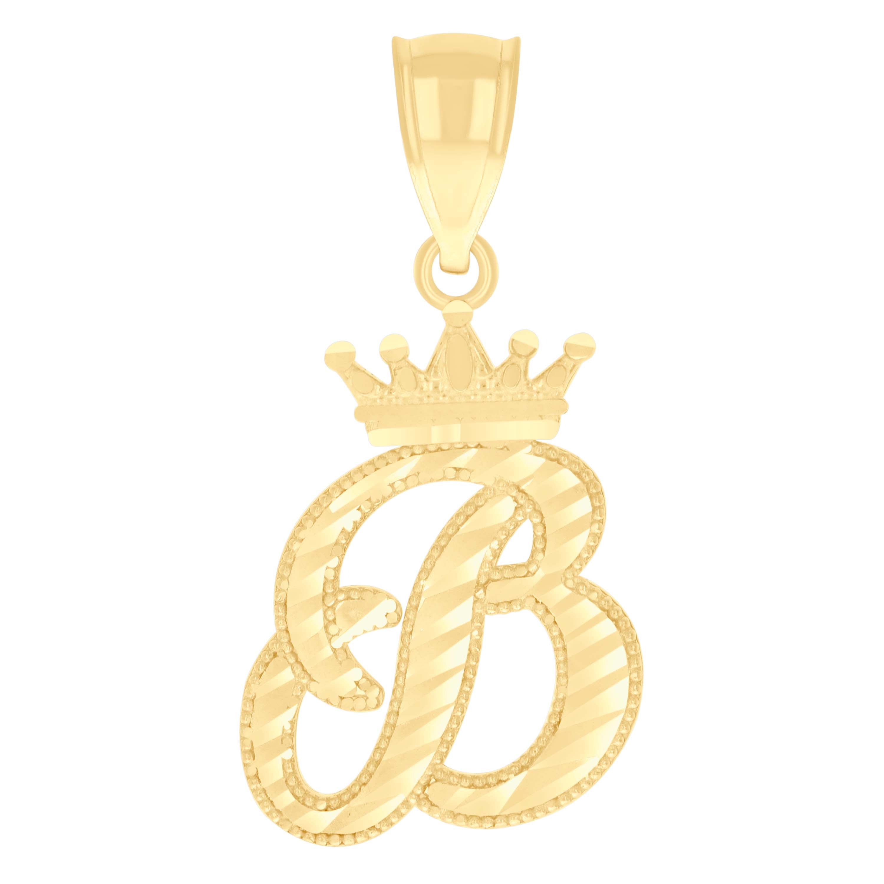 10kt Yellow Gold Unisex Crown B Alphabet Initial Charm Pendant