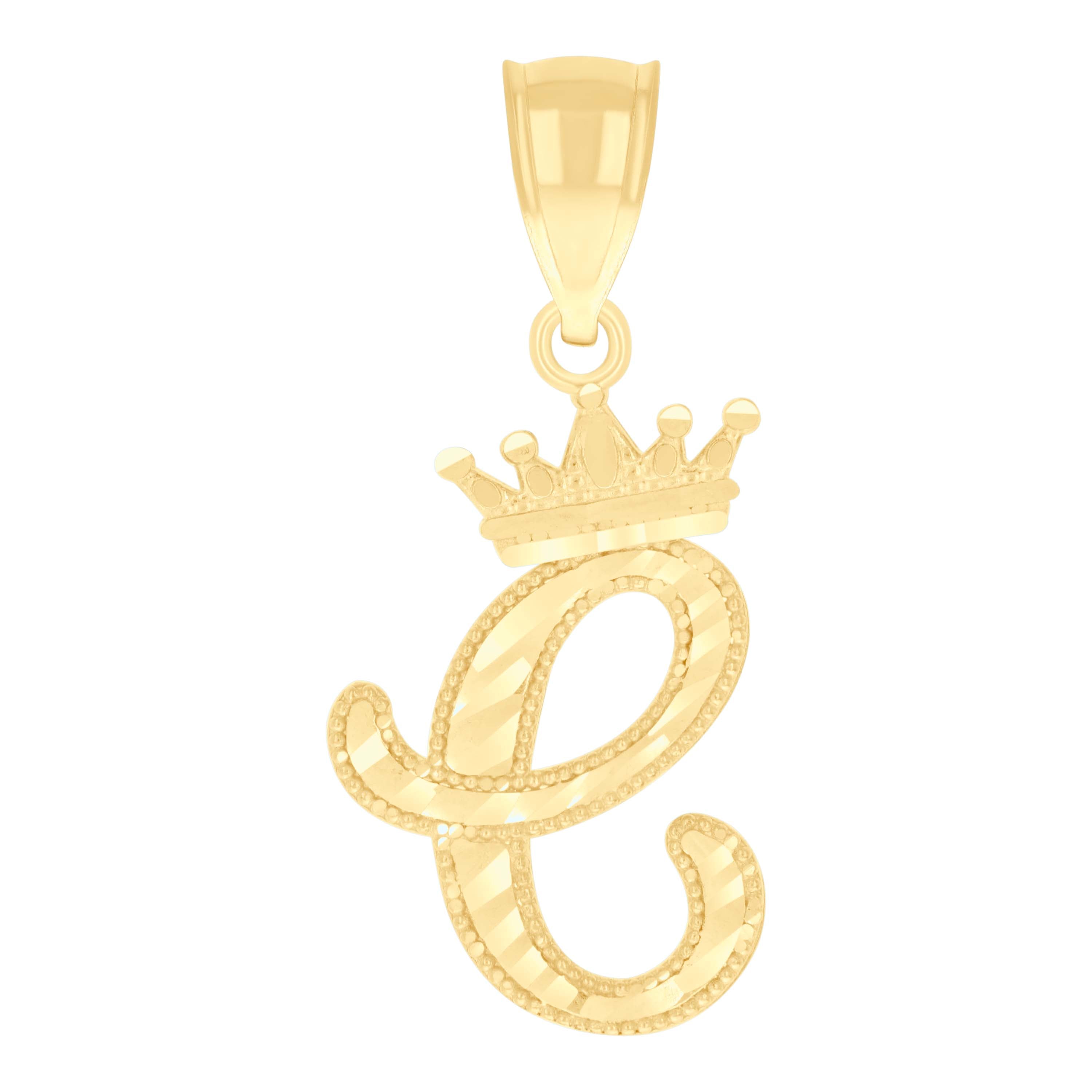 10kt Yellow Gold Unisex Crown C Alphabet Initial Charm Pendant