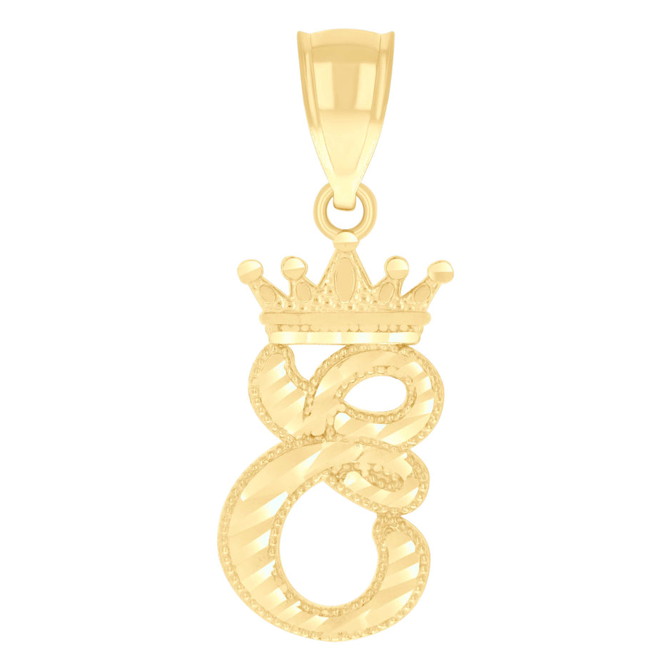 10kt Yellow Gold Unisex Crown E Alphabet Initial Charm Pendant