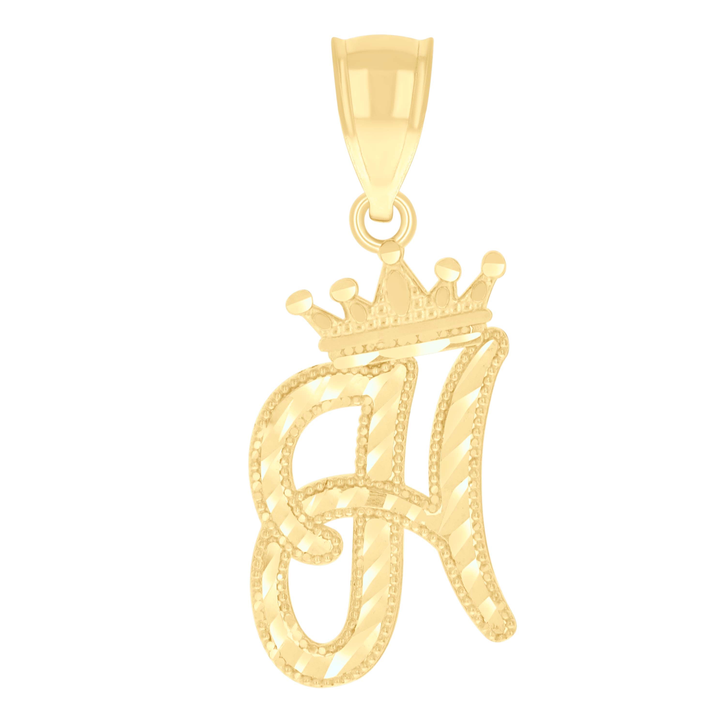 10kt Yellow Gold Unisex Crown H Alphabet Initial Charm Pendant