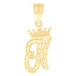 10kt Yellow Gold Unisex Crown K Alphabet Initial Charm Pendant