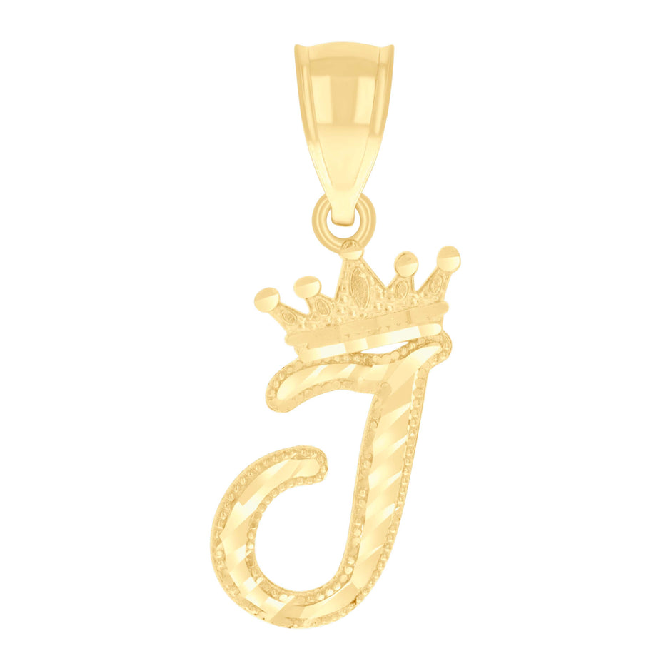 10kt Yellow Gold Unisex Crown I Alphabet Initial Charm Pendant