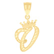 10kt Yellow Gold Unisex Crown V Alphabet Initial Charm Pendant