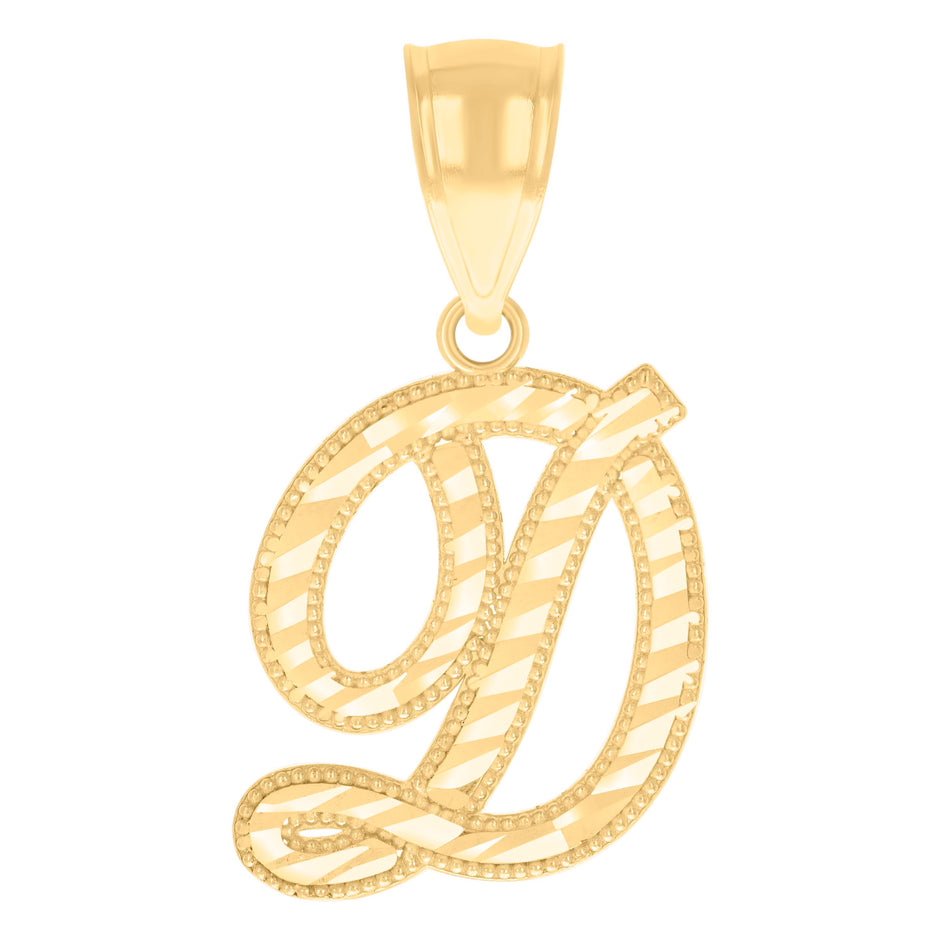 10kt Yellow Gold Unisex Initial D Script Alphabet Charm Pendant