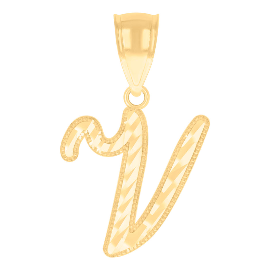 10kt Yellow Gold Unisex Initial V Script Alphabet Charm Pendant