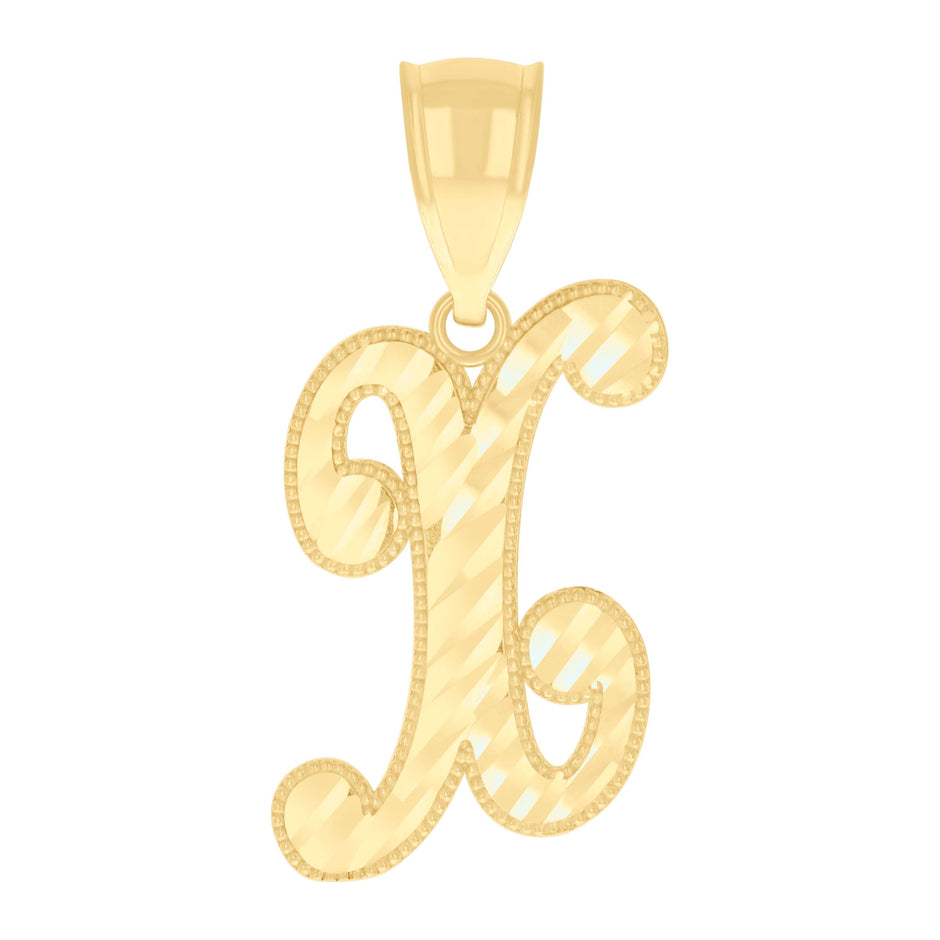 10kt Yellow Gold Unisex Crown X Alphabet Initial Charm Pendant
