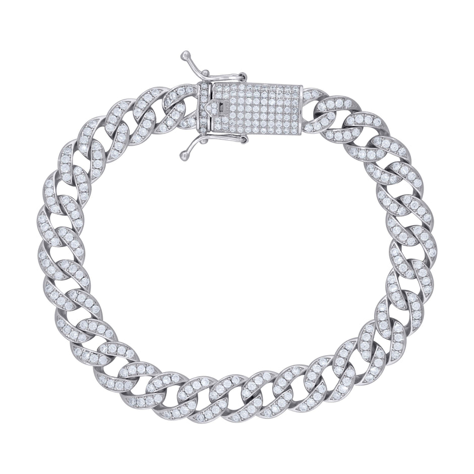 925 Sterling Silver 10.29ct Moissanite 9mm Miami Cuban Chain Bracelet Size 8 Inches  - SLV-126676