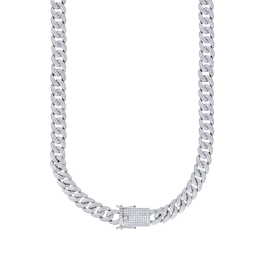 925 Sterling Silver 13.70ct Moissanite 12mm Miami Cuban Chain Size 24 Inches  - SLV-127898