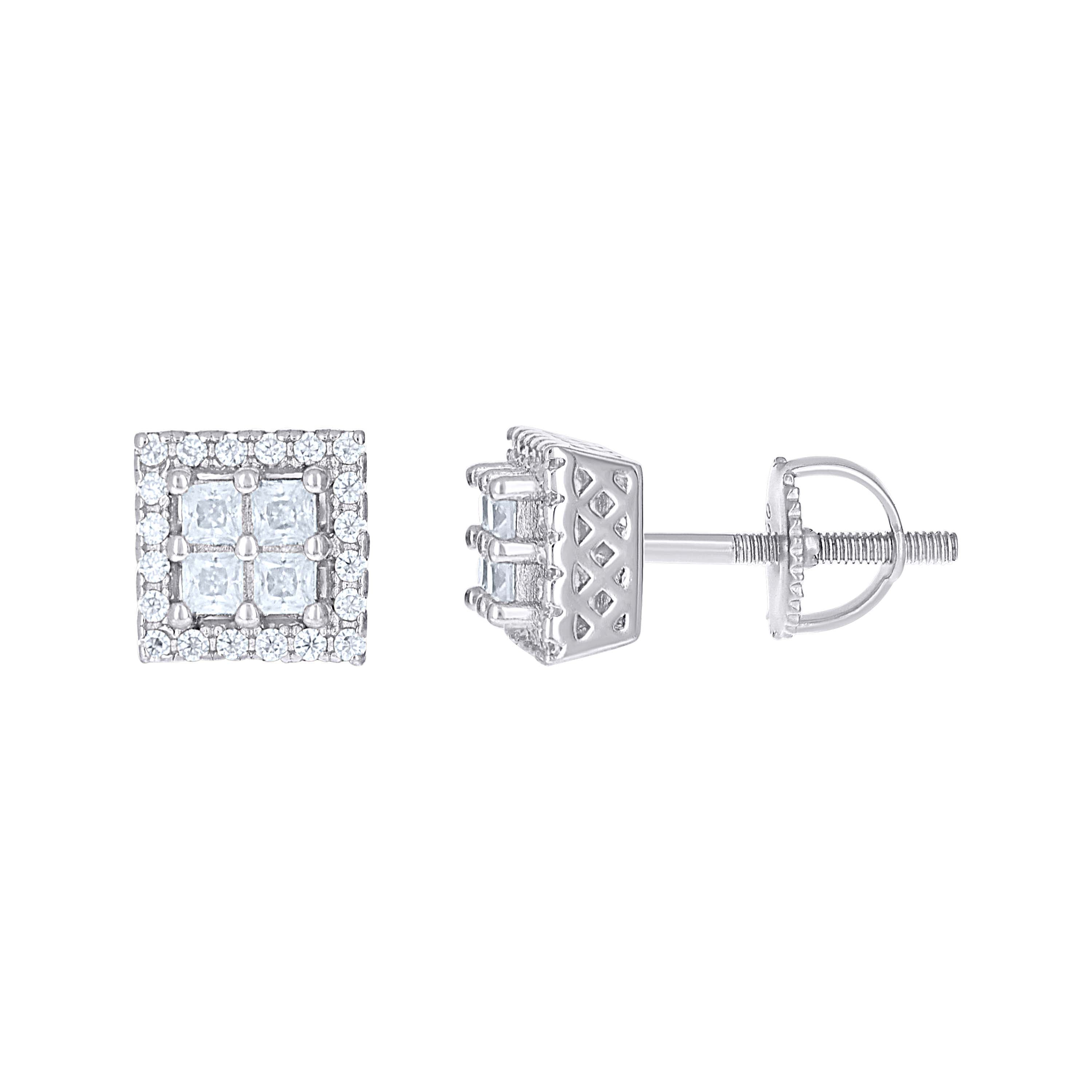 925 Sterling Silver Womens Princess-Cut Round 0.97ct Moissanite Square Fashion Stud Earrings