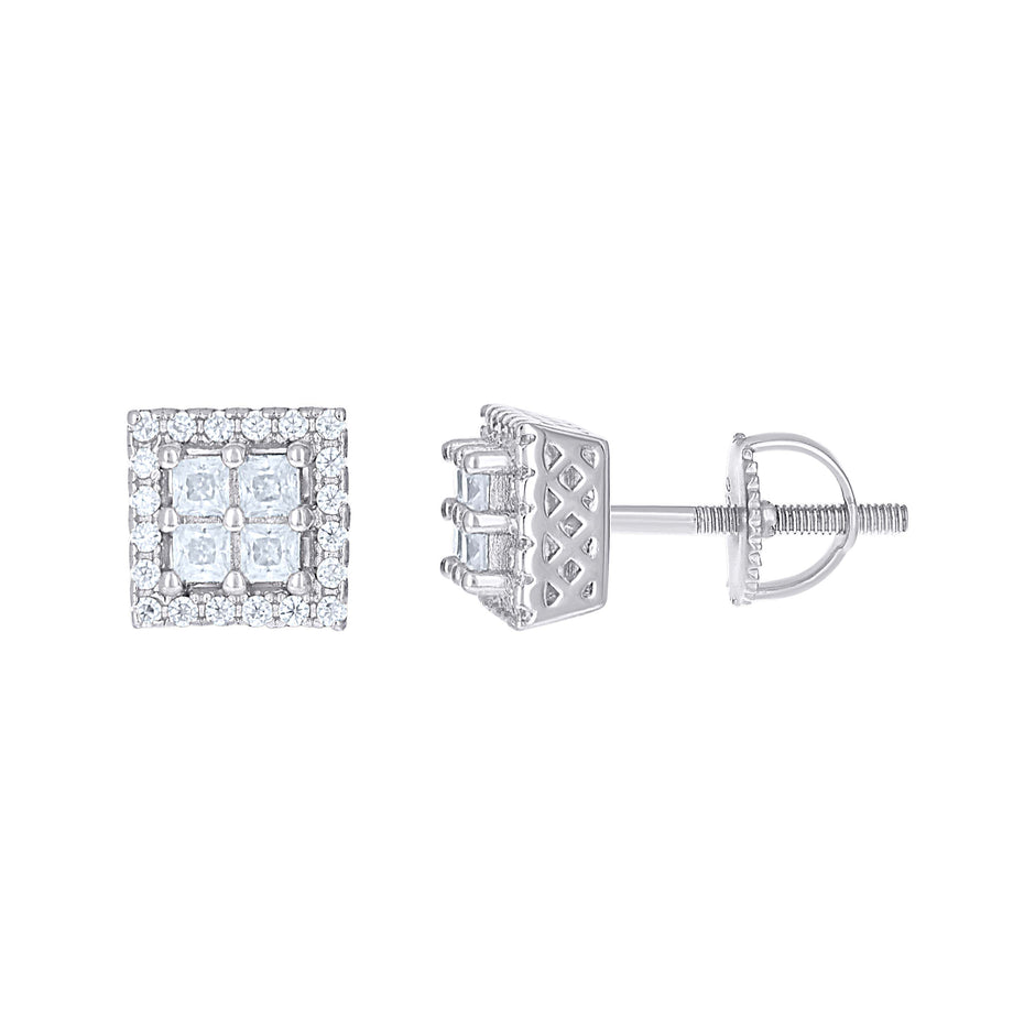 925 Sterling Silver Womens Princess-Cut Round 0.97ct Moissanite Square Fashion Stud Earrings
