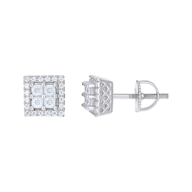 925 Sterling Silver Womens Princess-Cut Round 0.97ct Moissanite Square Fashion Stud Earrings