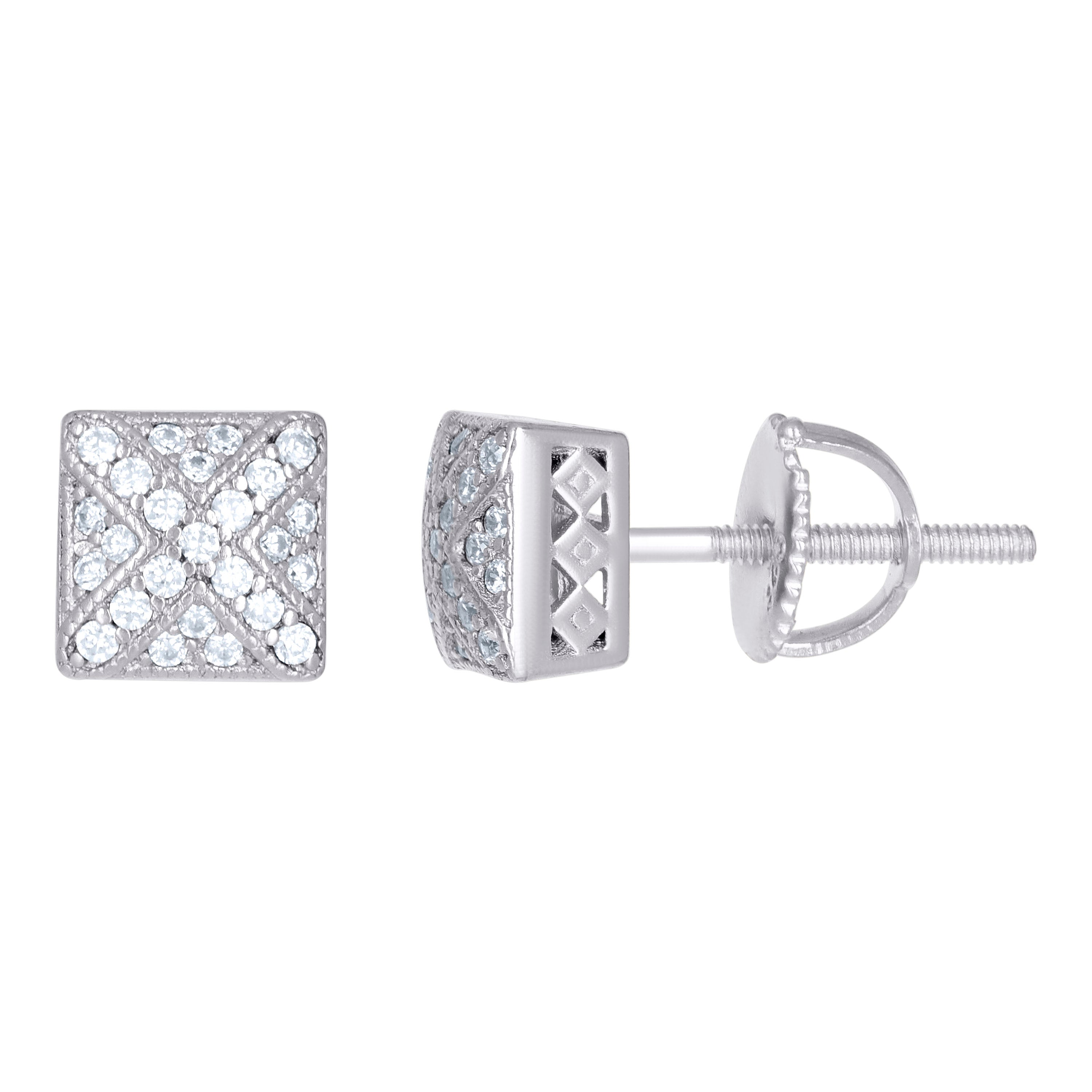 925 Sterling Silver Womens Moissanite 0.21Ct Square Stud Earrings 