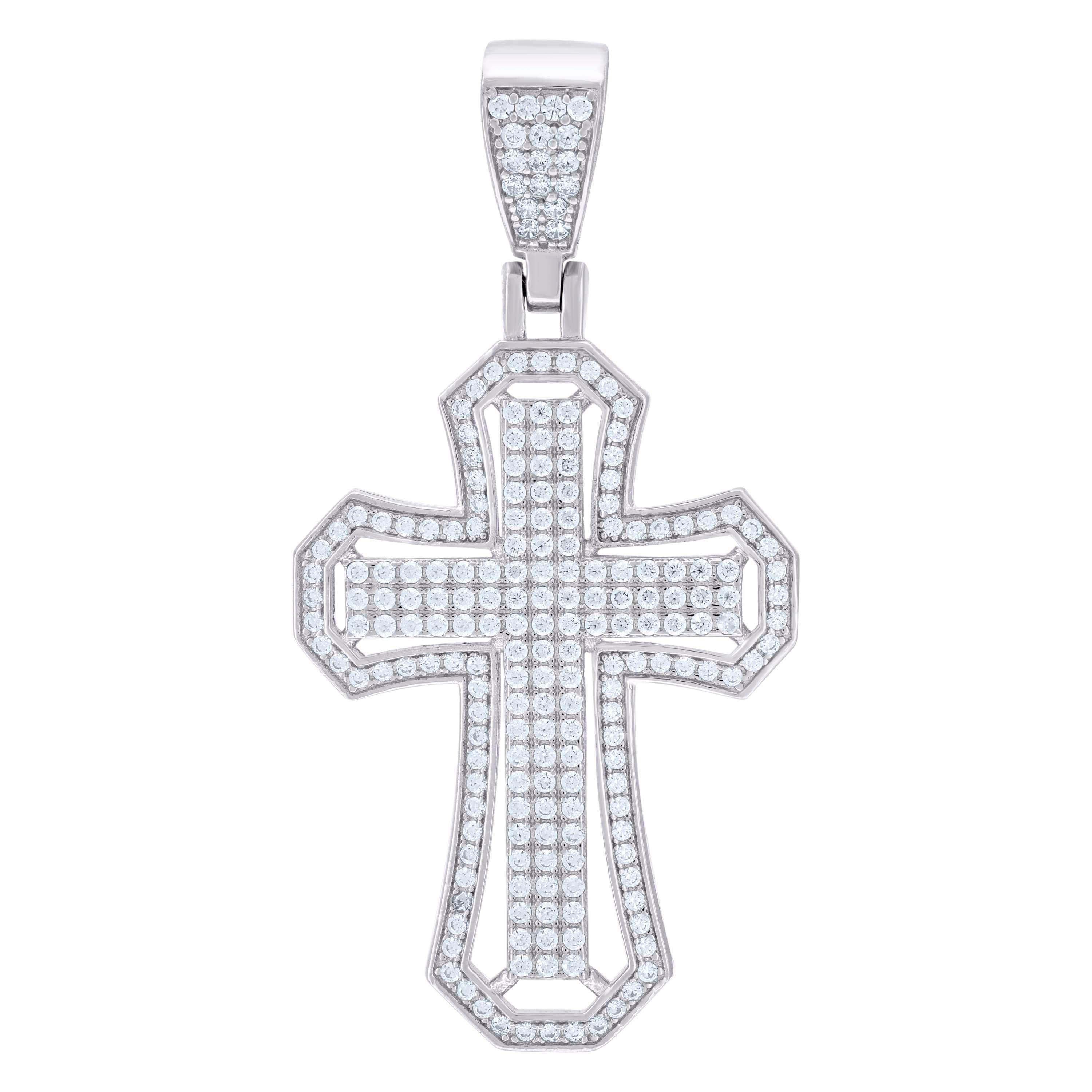 925 Sterling Silver Mens Moissanite 1.20ct Cross Religious Pendant