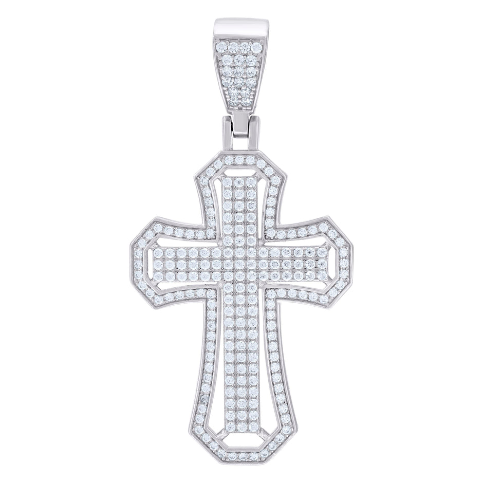 925 Sterling Silver Mens Moissanite 1.20ct Cross Religious Pendant