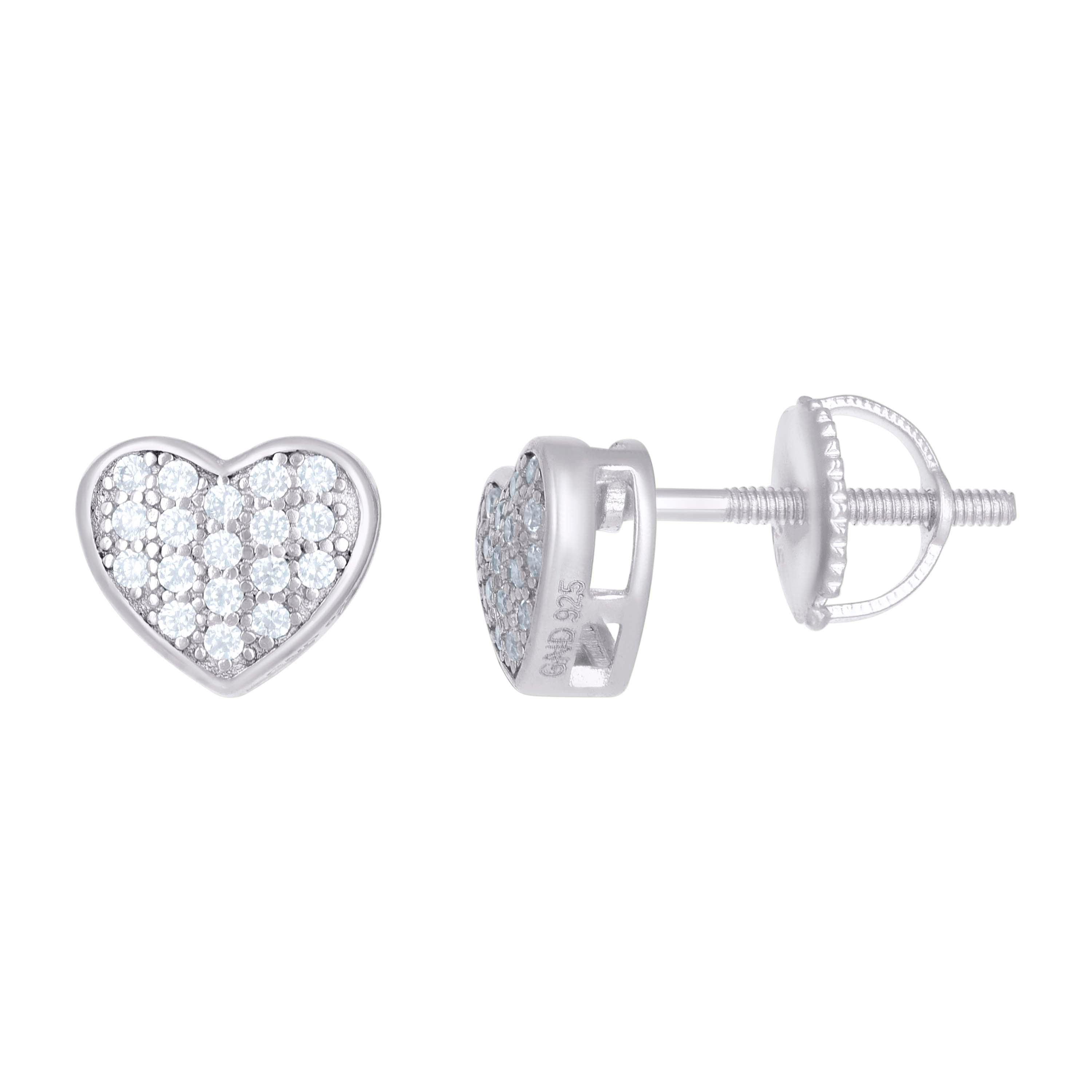 925 Sterling Silver Womens Moissanite 0.18Ct Heart Stud Earrings 