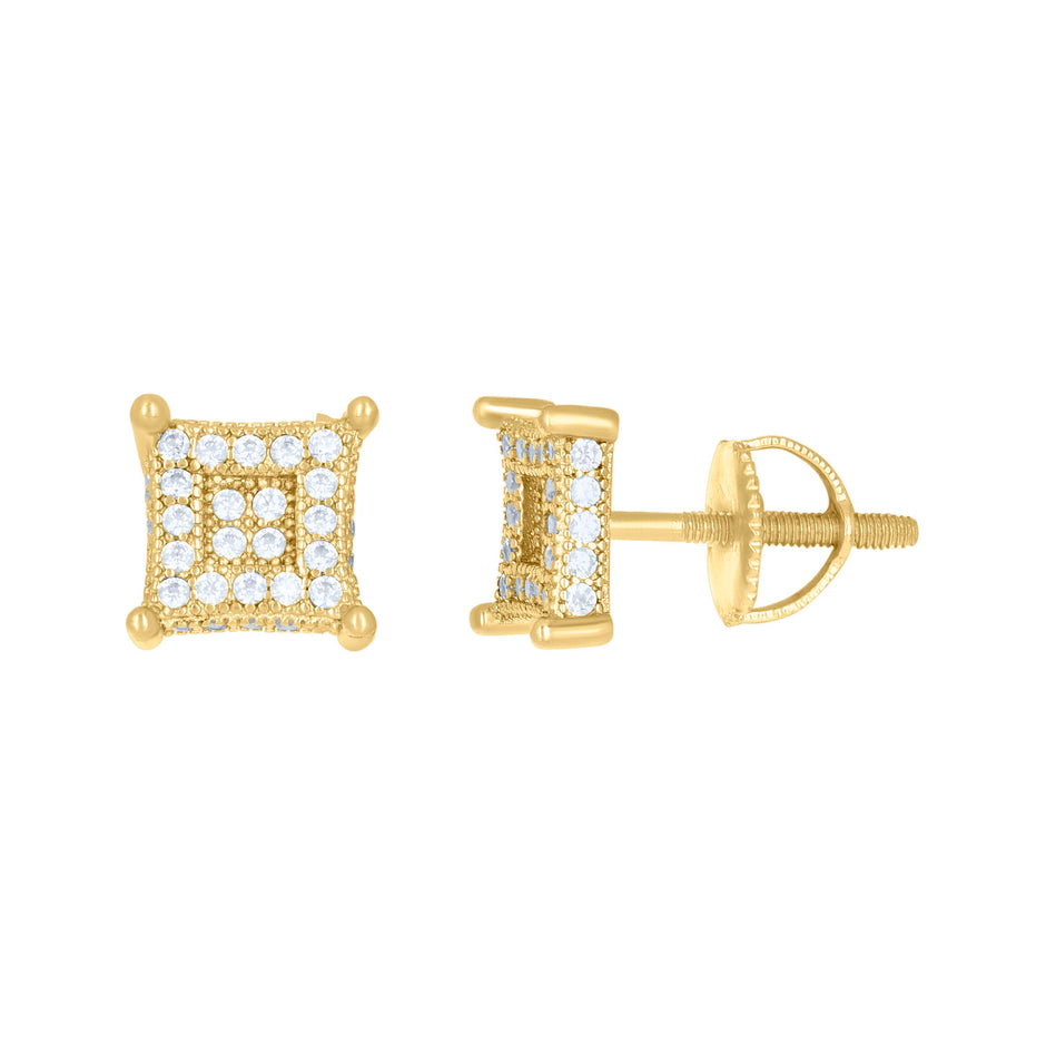 925 Sterling Silver Womens Yellow-tone 0.48ct Moissanite Square Fashion Stud Earrings