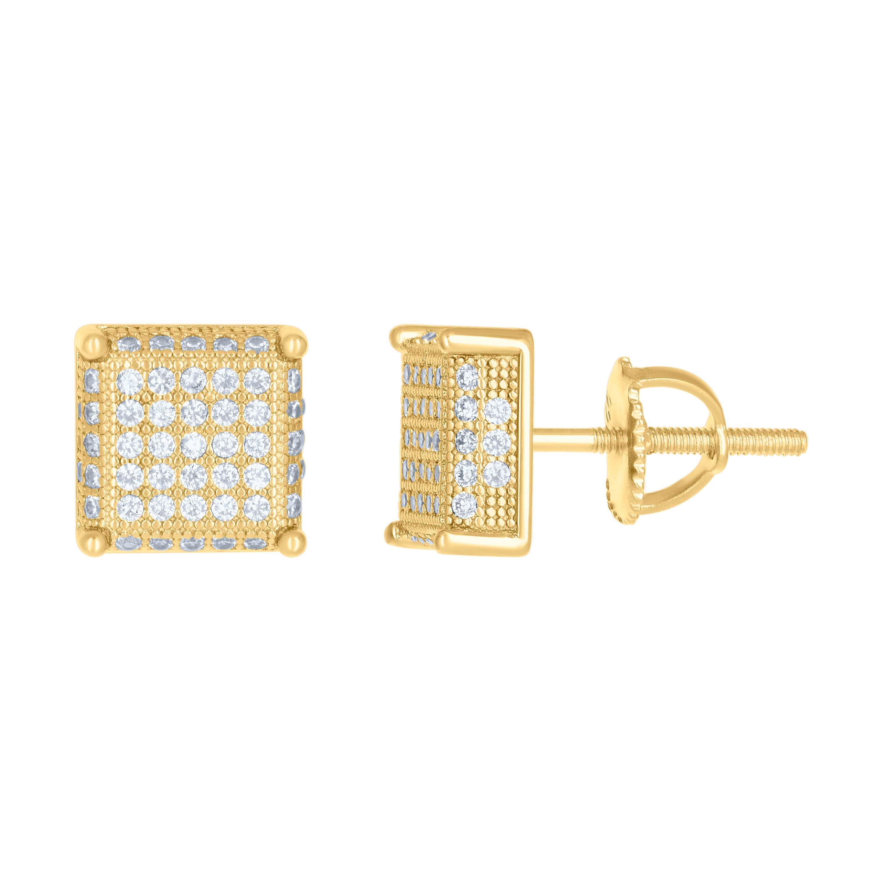 925 Sterling Silver Womens Yellow-tone 0.8ct Moissanite Square Fashion Stud Earrings