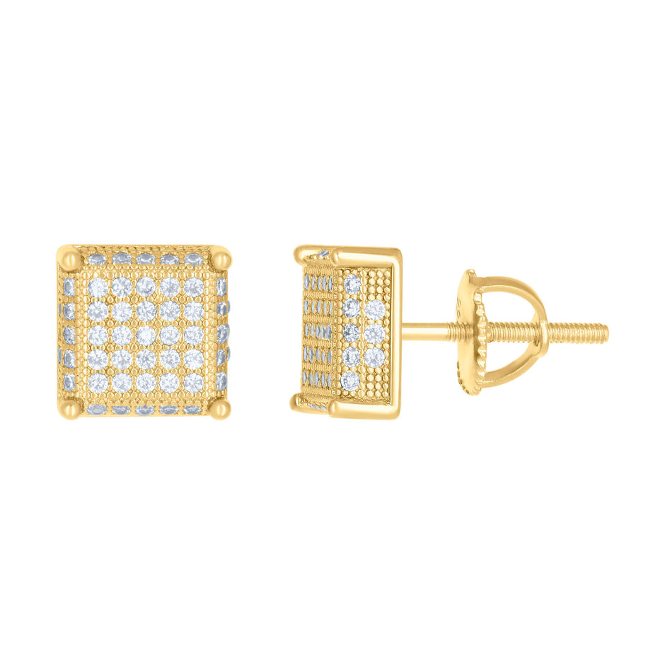 925 Sterling Silver Womens Yellow-tone 0.8ct Moissanite Square Fashion Stud Earrings