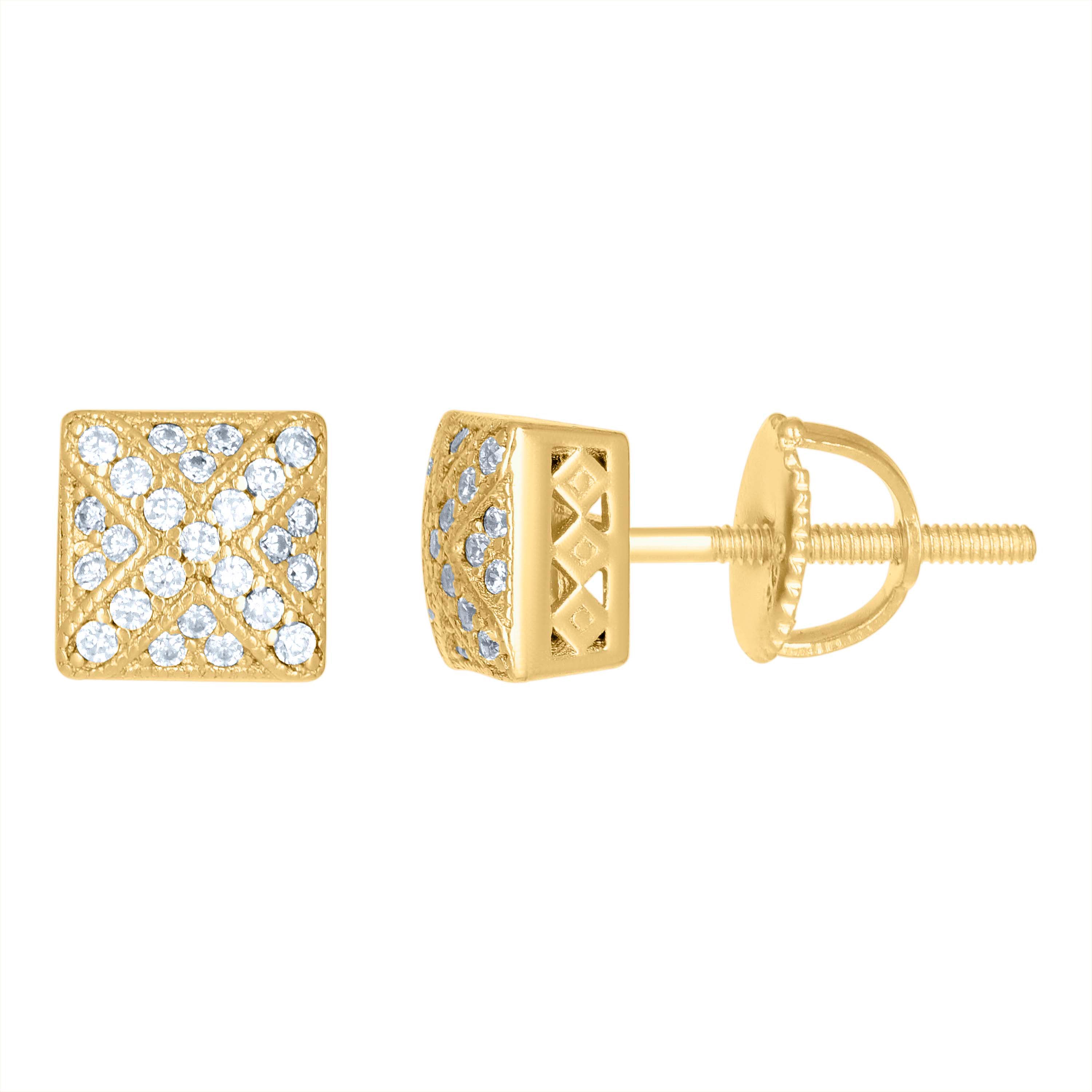 925 Sterling Silver Womens Yellow-tone 0.21ct Moissanite Square Fashion Stud Earrings