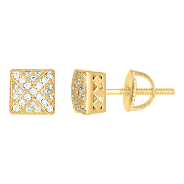 925 Sterling Silver Womens Yellow-tone 0.21ct Moissanite Square Fashion Stud Earrings