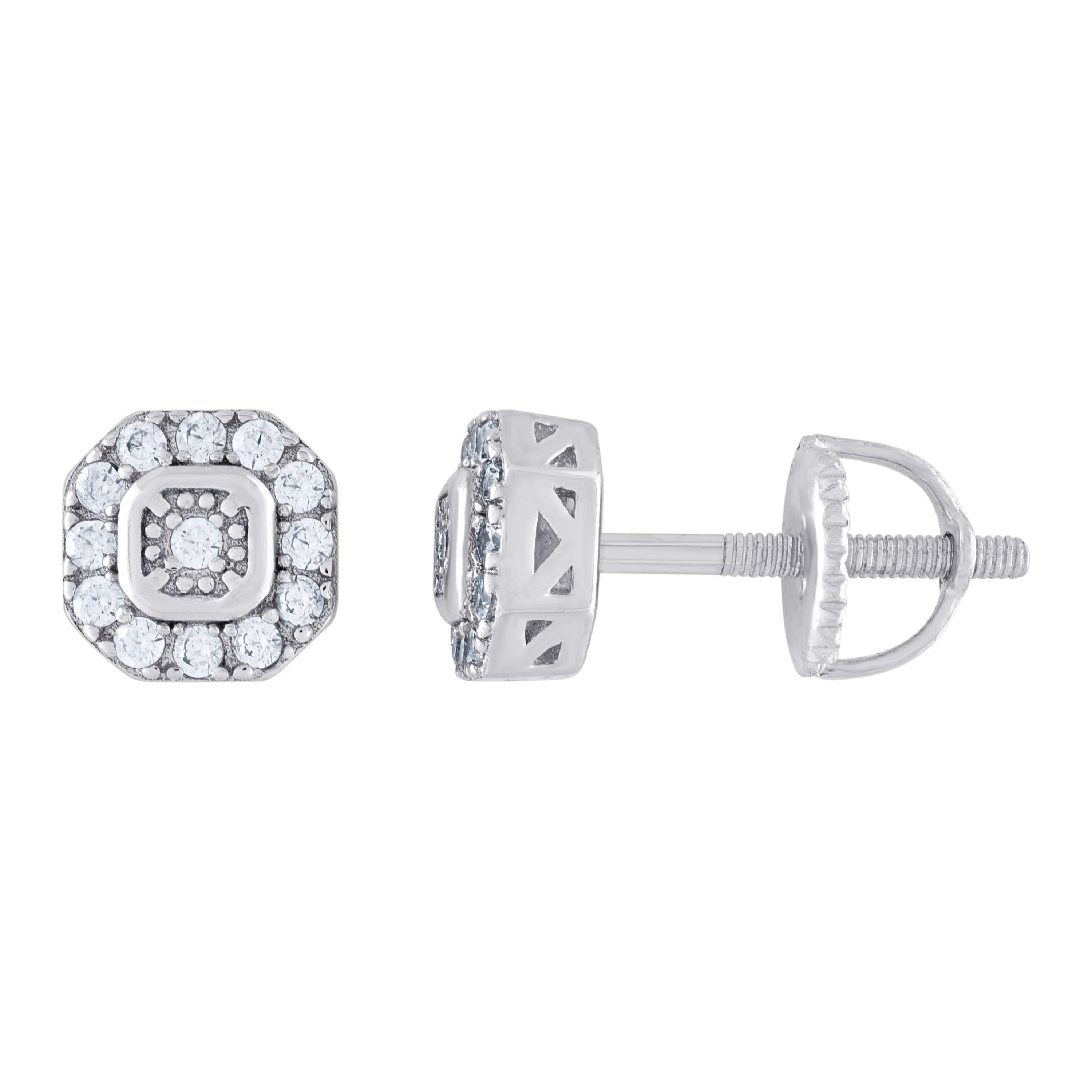 925 Sterling Silver Womens 0.20ct Moissanite 6.6mm Octagon Fashion Stud Earrings Screw Back