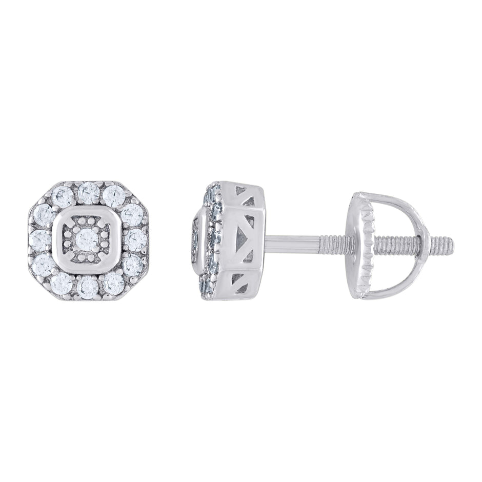 925 Sterling Silver Womens 0.20ct Moissanite 6.6mm Octagon Fashion Stud Earrings Screw Back