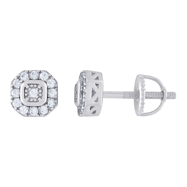 925 Sterling Silver Womens 0.20ct Moissanite 6.6mm Octagon Fashion Stud Earrings Screw Back