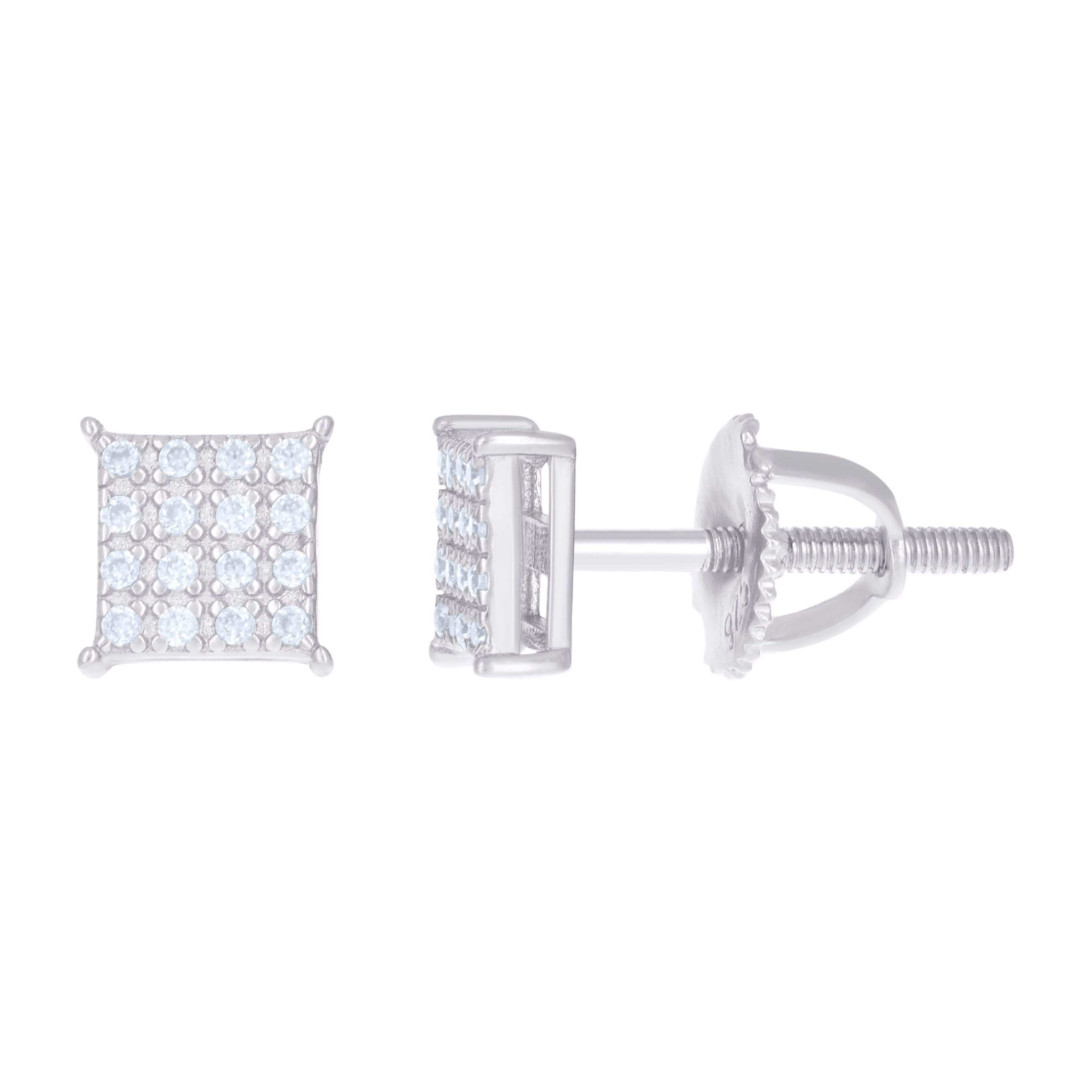 925 Sterling Silver Womens 0.13ct Moissanite Square Fashion Stud Earrings
