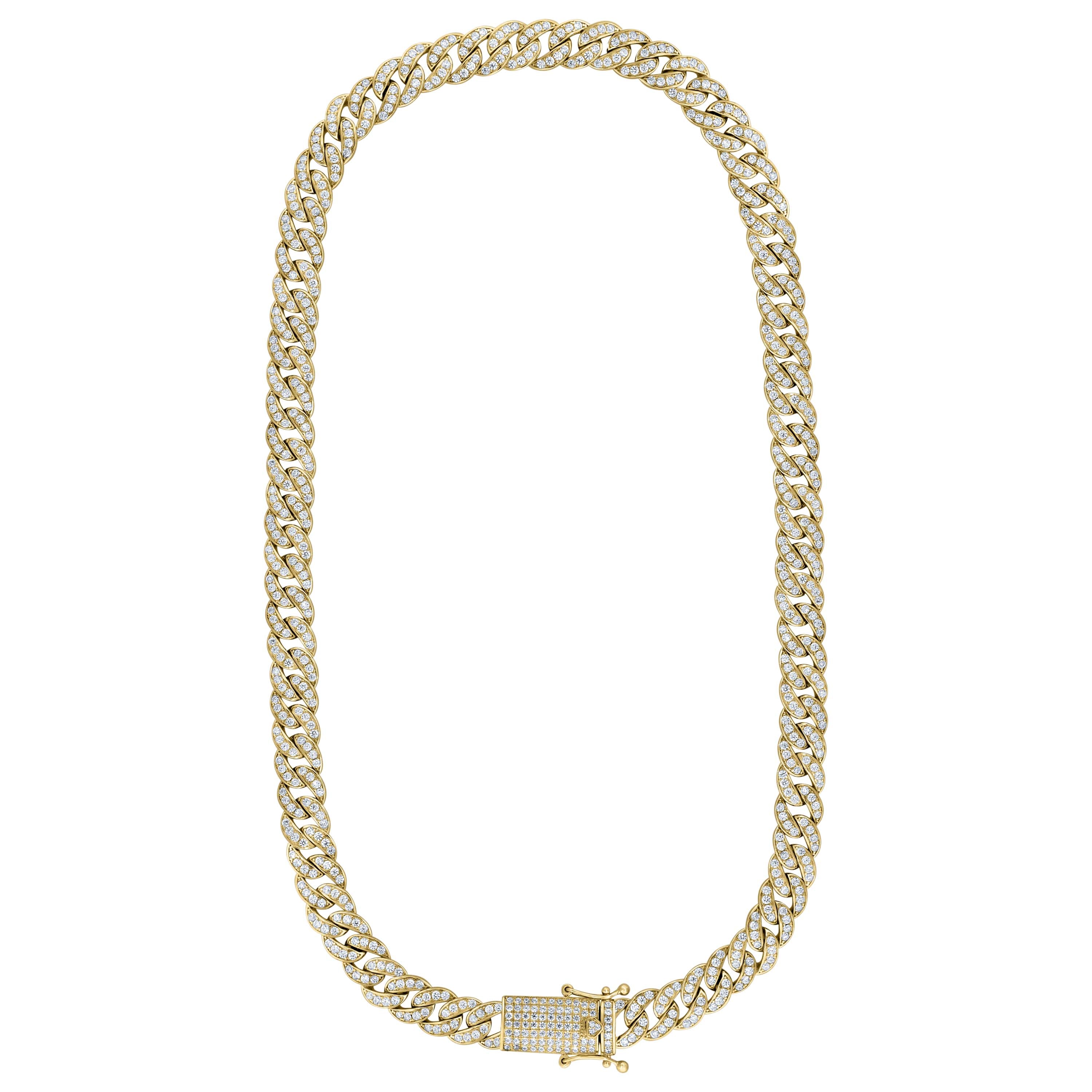 925 Sterling Silver Yellow-tone 19.84ct Moissanite 9mm Miami Cuban Chain Size 24 Inches 