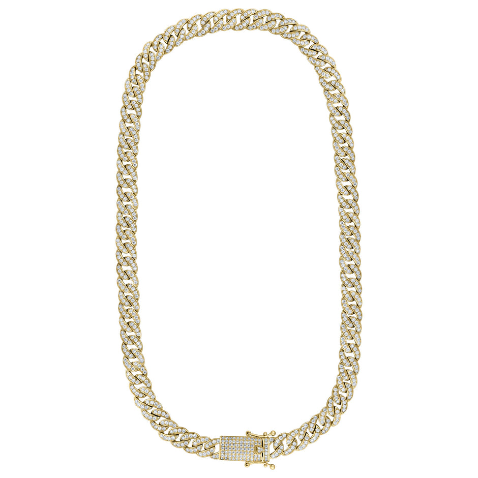 925 Sterling Silver Yellow-tone 19.84ct Moissanite 9mm Miami Cuban Chain Size 24 Inches 
