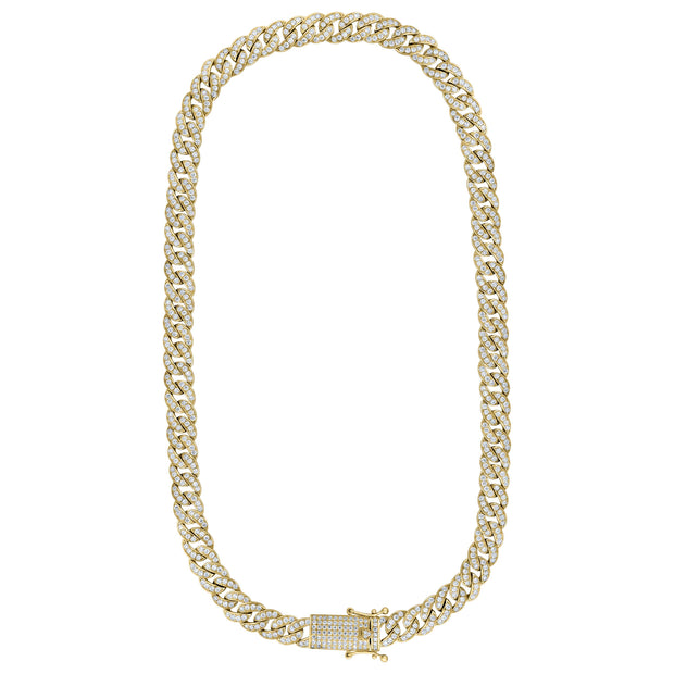 925 Sterling Silver Yellow-tone 19.84ct Moissanite 9mm Miami Cuban Chain Size 24 Inches 