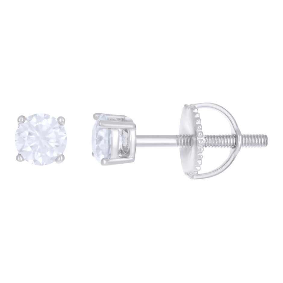925 Sterling Silver Womens 0.60ct Moissanite 4mm Stud Earrings Screw Back