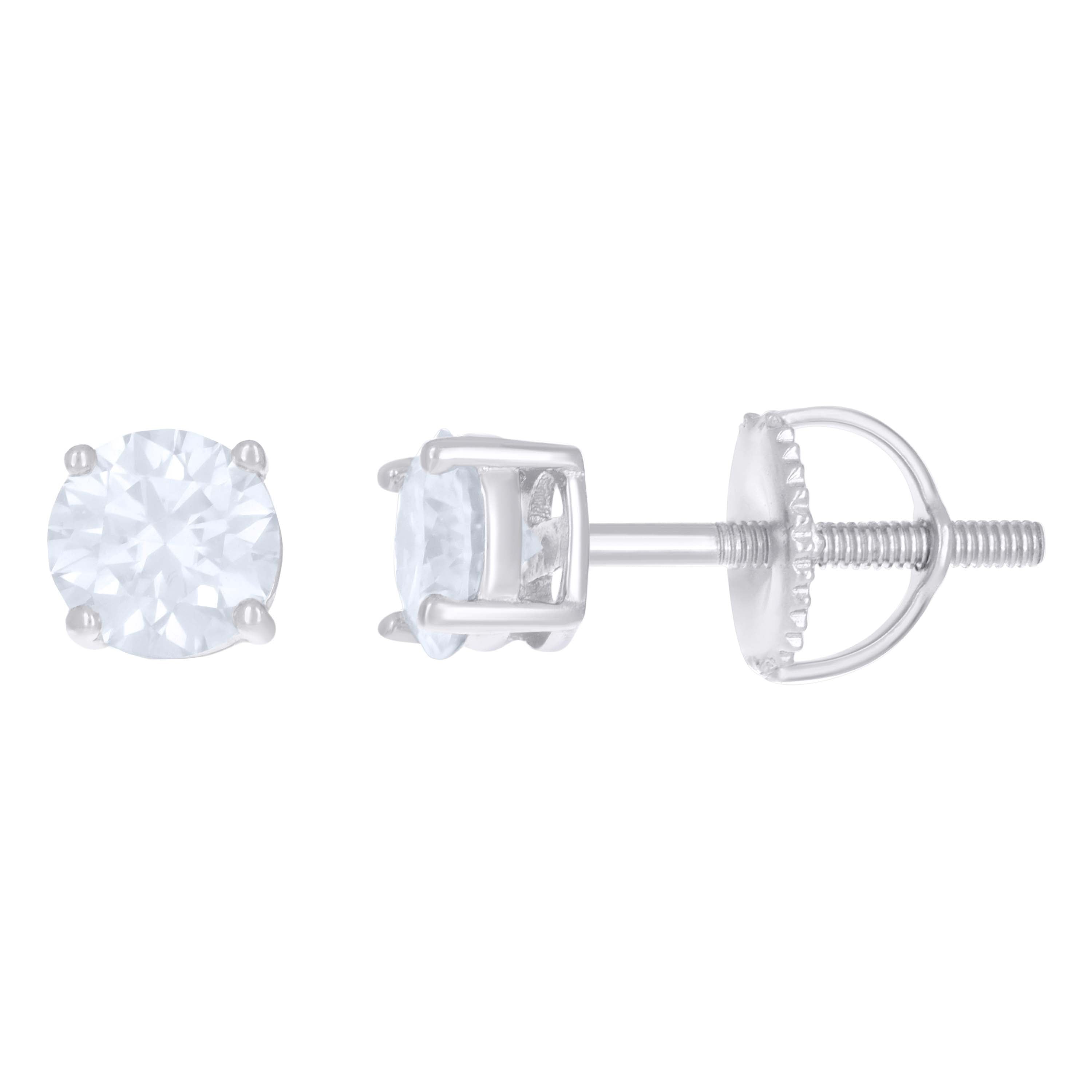 925 Sterling Silver Womens 1.00ct Moissanite 5mm Stud Earrings Screw Back