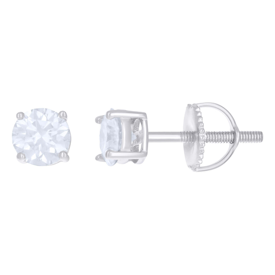 925 Sterling Silver Womens 1.00ct Moissanite 5mm Stud Earrings Screw Back