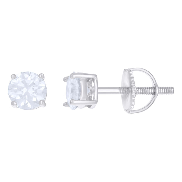 925 Sterling Silver Womens 1.00ct Moissanite 5mm Stud Earrings Screw Back