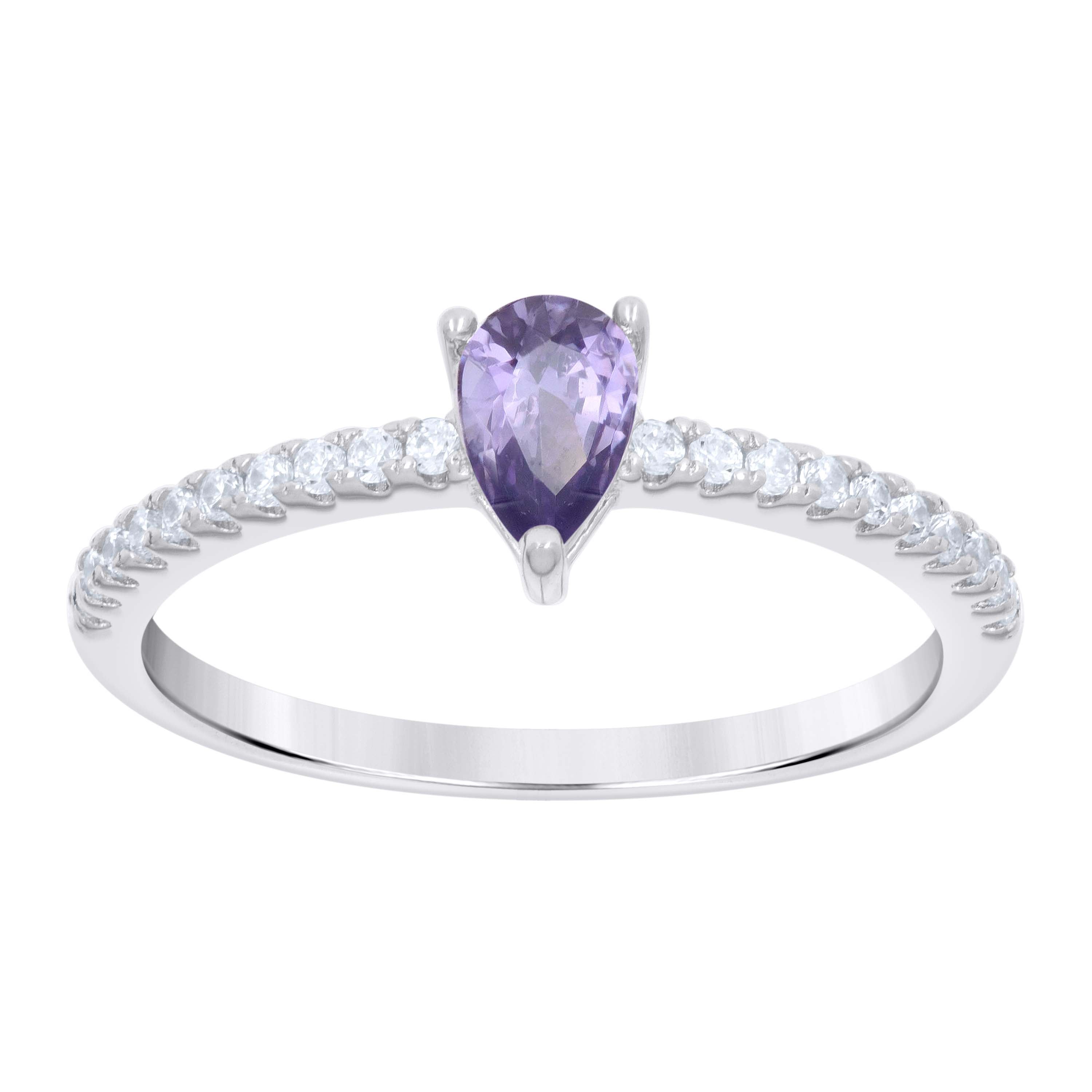 925 Sterling Silver Womens Purple White Pear Round Cubic-Zirconia Engagement Ring Size 6