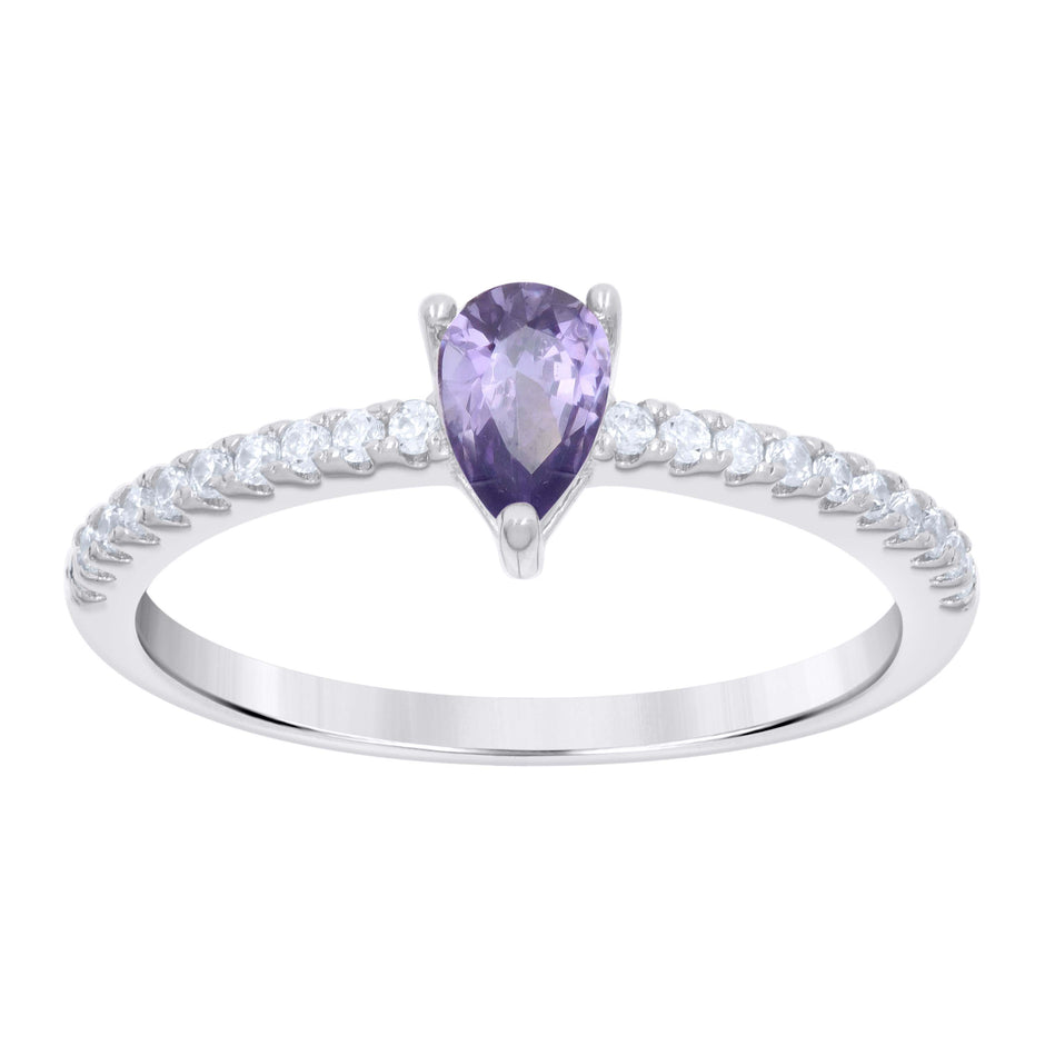 925 Sterling Silver Womens Purple White Pear Round Cubic-Zirconia Engagement Ring Size 8 - SLV-126862