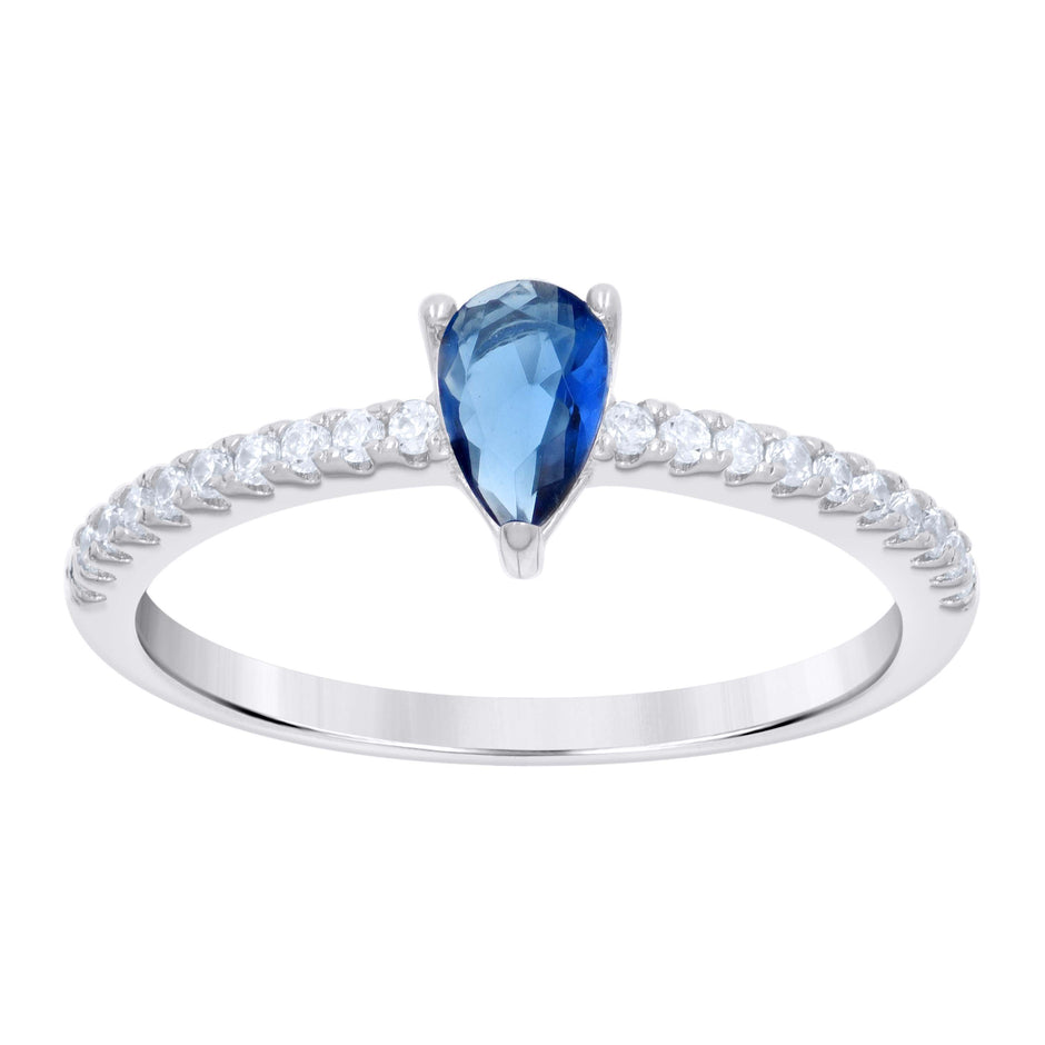 925 Sterling Silver Womens Blue White Pear Round Cubic-Zirconia Engagement Ring Size 8 - SLV-126867