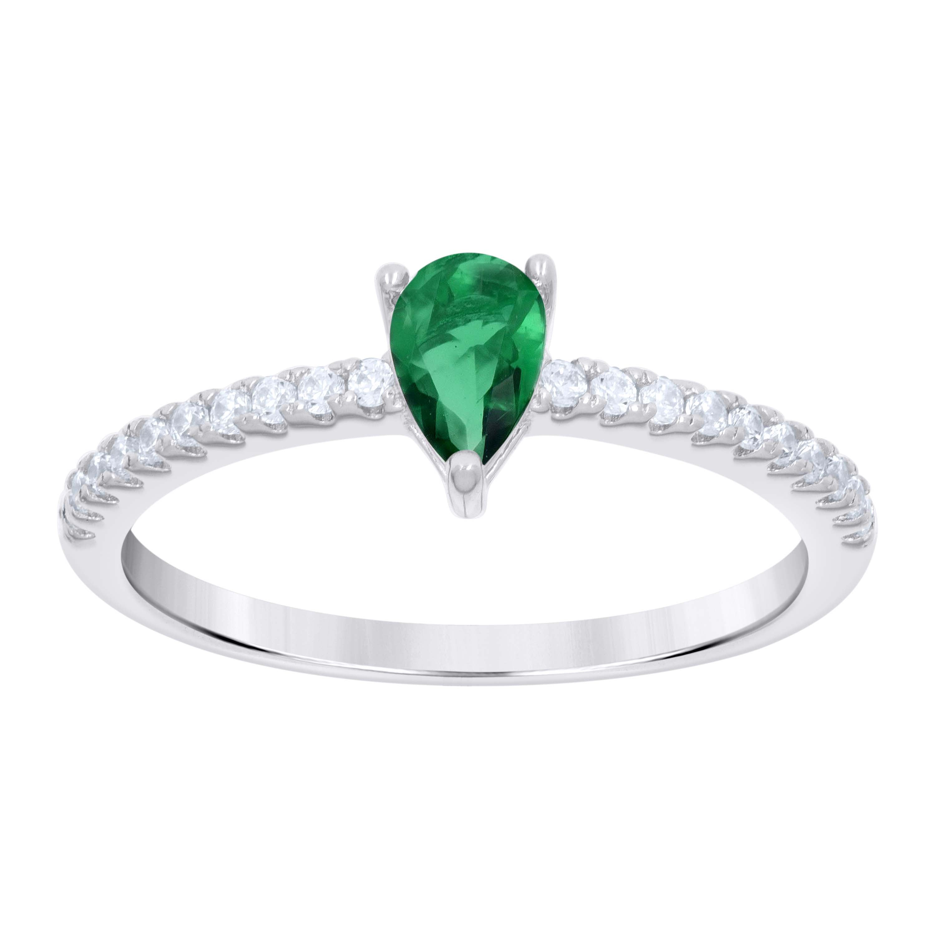 925 Sterling Silver Womens Green White Pear Round Cubic-Zirconia Engagement Ring Size 9 - SLV-126873