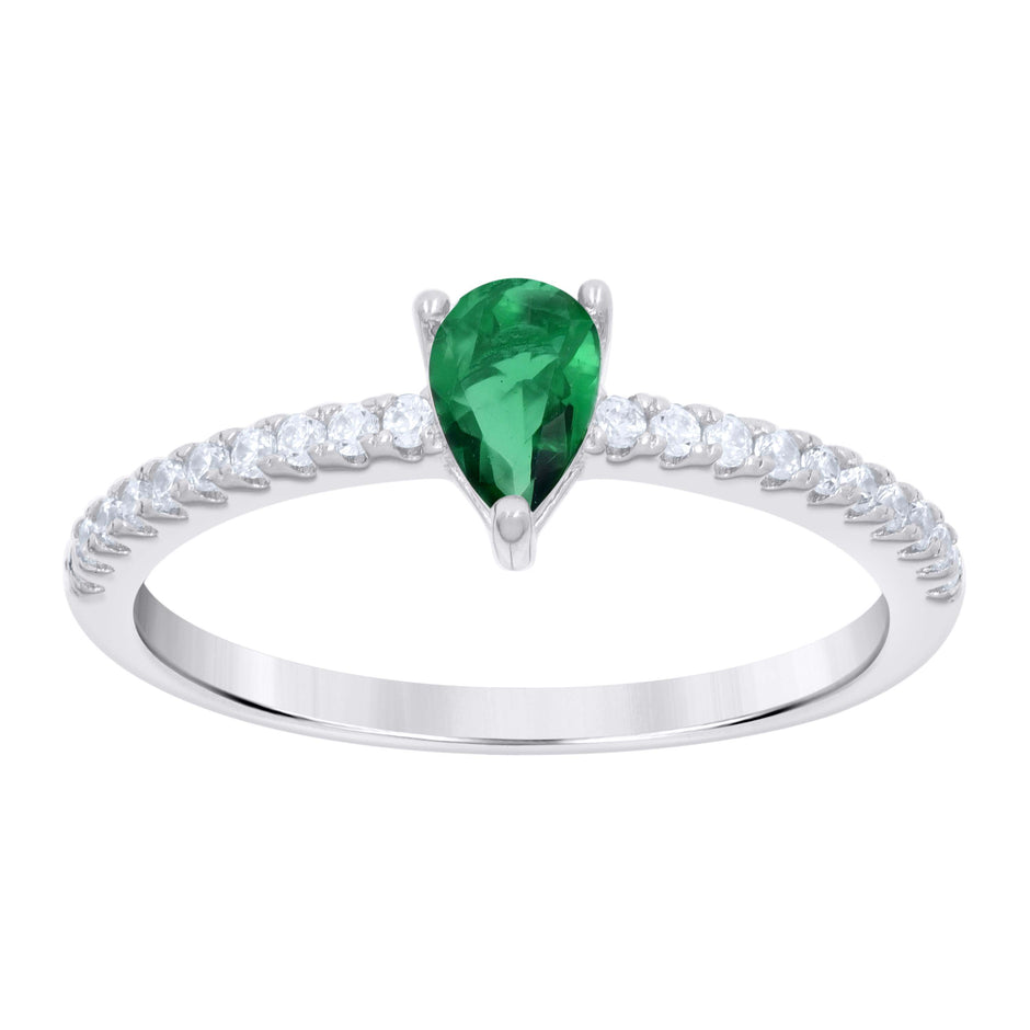 925 Sterling Silver Womens Green White Pear Round Cubic-Zirconia Engagement Ring Size 8 - SLV-126872