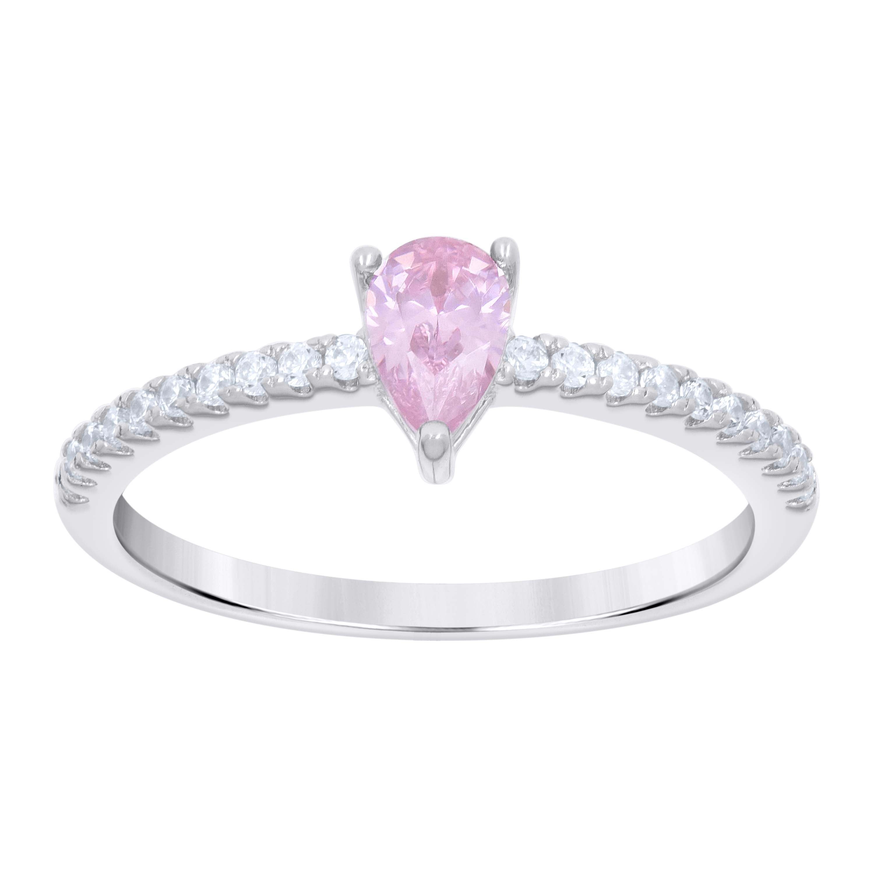 925 Sterling Silver Womens Pink White Pear Round Cubic-Zirconia Engagement Ring Size 7 - SLV-126876