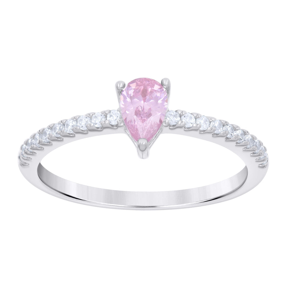 925 Sterling Silver Womens Pink White Pear Round Cubic-Zirconia Engagement Ring Size 9 - SLV-126878
