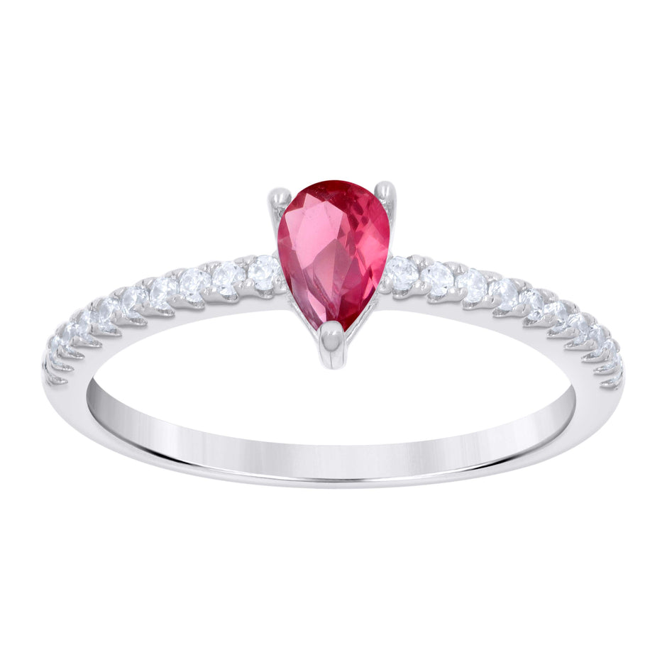 925 Sterling Silver Womens Red White Pear Round Cubic-Zirconia Engagement Ring Size 7 - SLV-126881
