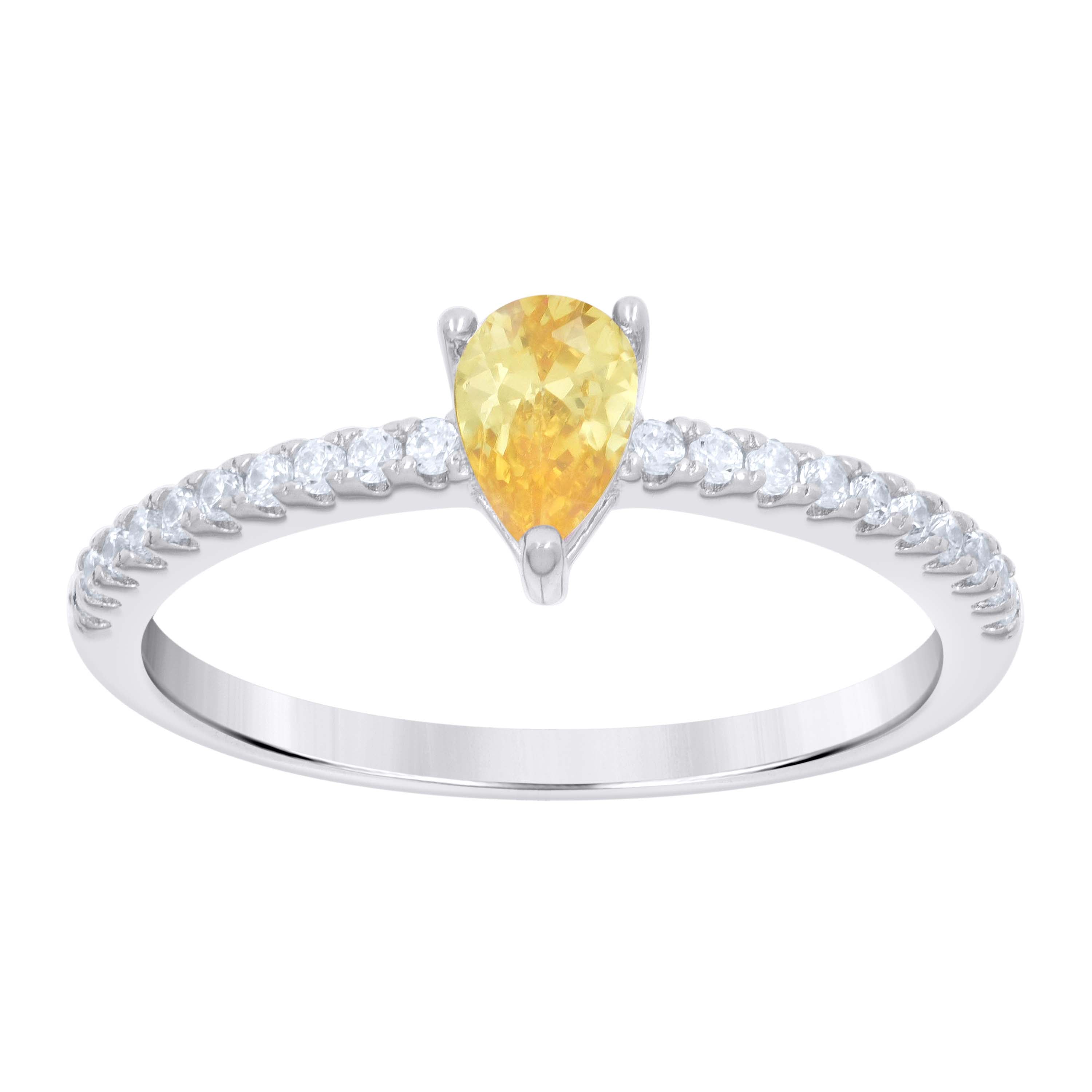 925 Sterling Silver Womens Yellow White Pear Round Cubic-Zirconia Engagement Ring Size 6