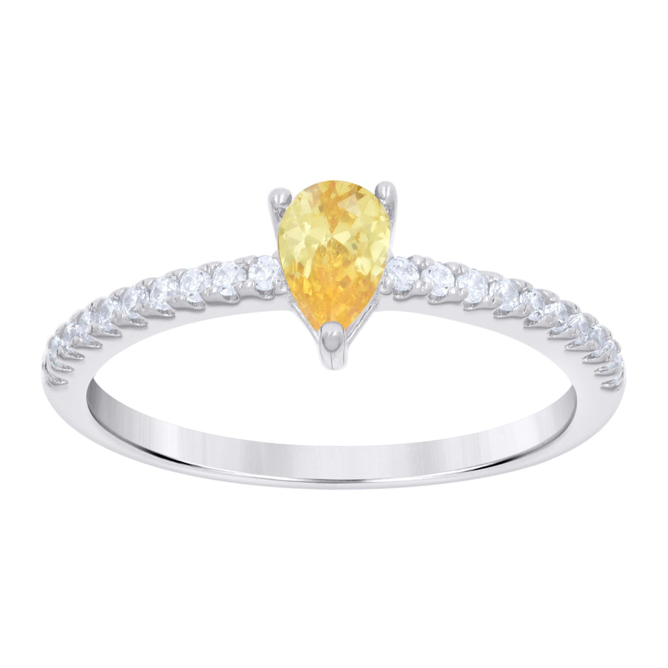 925 Sterling Silver Womens Yellow White Pear Round Cubic-Zirconia Engagement Ring Size 9 - SLV-126888