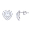 925 Sterling Silver Womens Heart Round Cubic-Zirconia Heart Stud Earrings 