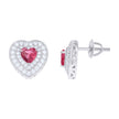 925 Sterling Silver Womens Red White Heart Round Cubic-Zirconia Heart Stud Earrings 