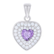 925 Sterling Silver Womens Purple White Heart Round Cubic-Zirconia Heart Charm Pendant 