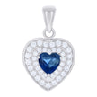 925 Sterling Silver Womens Blue White Heart Round Cubic-Zirconia Heart Charm Pendant 